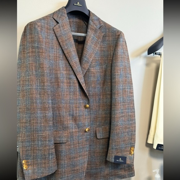 Men's Brown Plaid Blazer Scabal St Tropez - Picture 1 of 1